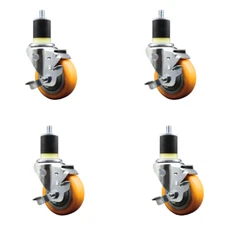 3.5 Inch Yellow Poly Swivel 1-7/8 Inch Expanding Stem Caster Set with Brake SCC