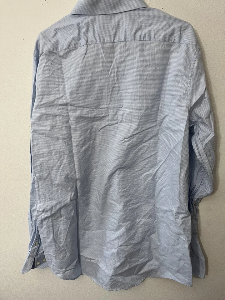 Perry Ellis Portfolio Mens Slim Fit Long Sleeve Shirt Blue Check 17 36/37 - Image 2 of 4