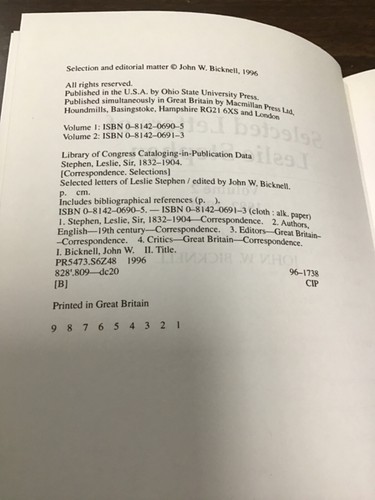 Selected Letters of Leslie Stephen - Vol. 1 & 2 - 1996 - John W. Bicknell, ed. - Picture 8 of 8