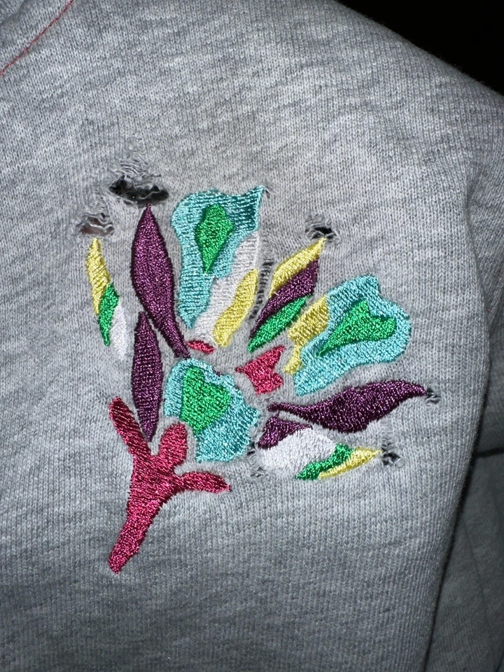 Sudadera con Capucha Marc Jacobs Cremallera Completa Gris Bordada Flor Damas M Foto 4 de 4