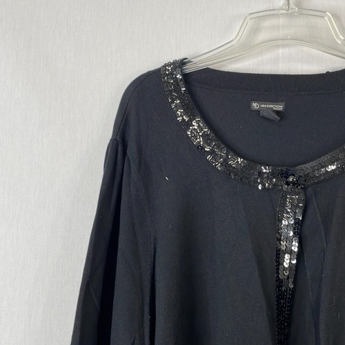 New Direction Womens Black Sequins Round Neck Pullover Blouse Top Size 3X - Picture 4 of 11