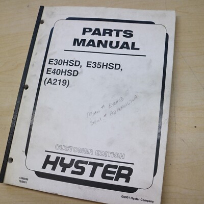 HYSTER E30HSD E35HSD E40HSD Electric FORKLIFT TRUCK Parts Manual book catalog