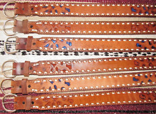 Vintage Western C M Co Buckstitch Inlay Leather Belts 6 pc Size 24 NEW