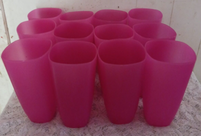 NEW! Mainstays Set of 12 Cups 26 oz Tumblers pink Square BPA Free Plastic |  eBay