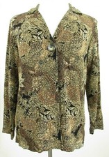 Chico  s Size 2 Large Raised Textured Floral Stretch Jacket Black Brown Tan Gold