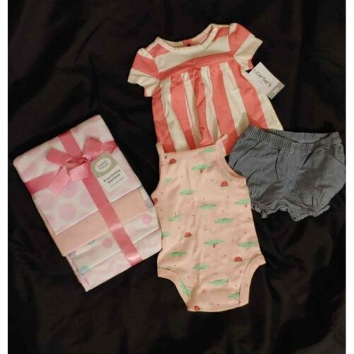 Baby Girl Gift set. Carter's 3 pc outfit. Sz 3mo. 4 receiving blankets. b12/13 - Picture 1 of 3
