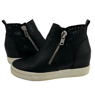 STEVE MADDEN Black LANDER Sneakers Womens Size 7 Double Zip Hi-Top White Sole
