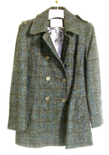 Harris Tweed At House Of Bruar Pea Coat 14 Blue/grey Windowpane Check,raw Tweed
