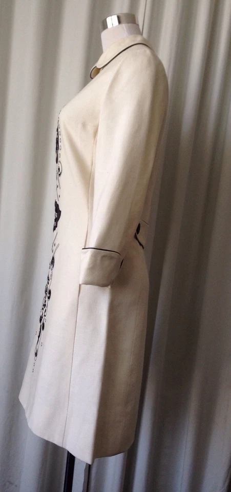 Vestido Mod Vintage Años 70 Georgia Bullock Marfil Bordado Talla M Foto 4 de 4