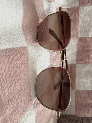 Quay Big Time Women s Geometric Sunglasses Gold Metal Frame Blue Mirrored UV400