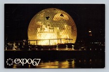 Expo 67 Montreal Night View U.S. Pavilion Geodesic Dome Postcard