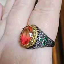 Retro Domineering Mystic Topaz Gemstone Statement Ring For Men Sz 11