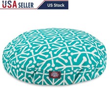 Round Dog Bed Indoor Outdoor Zippered Slipcover Water Resistant Plush Fiberfill