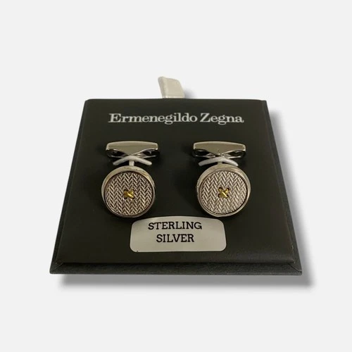 Ermenegildo Zegna Rhodium-Plated Sterling Silver Herringbone Button Cuff Links