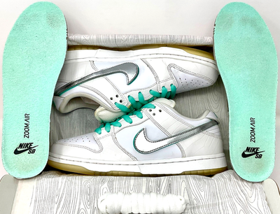 Nike SB Dunk Low Pro x Diamond Supply WHITE Size 8M BV1310-100
