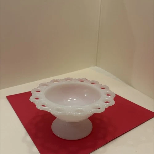 Anchor Hocking Style Milk Glass Bowl Open Lace Edge Vintage No Maker Mark Mint