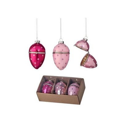 Regency International Faberge Polka Dot Egg Ornament Set of 3 4'' Pink Glass