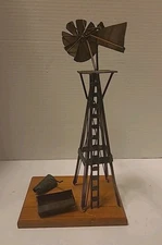 Farmhouse Rustic Windmill w Trough/Skull Metal Vintage Desk/Shelf Decor SIGNED 