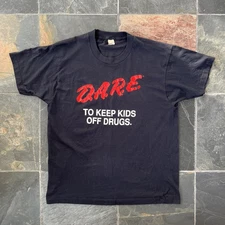 Vintage 80s Screen Stars D.A.R.E. Size Large L Single Stitch Black T-Shirt USA
