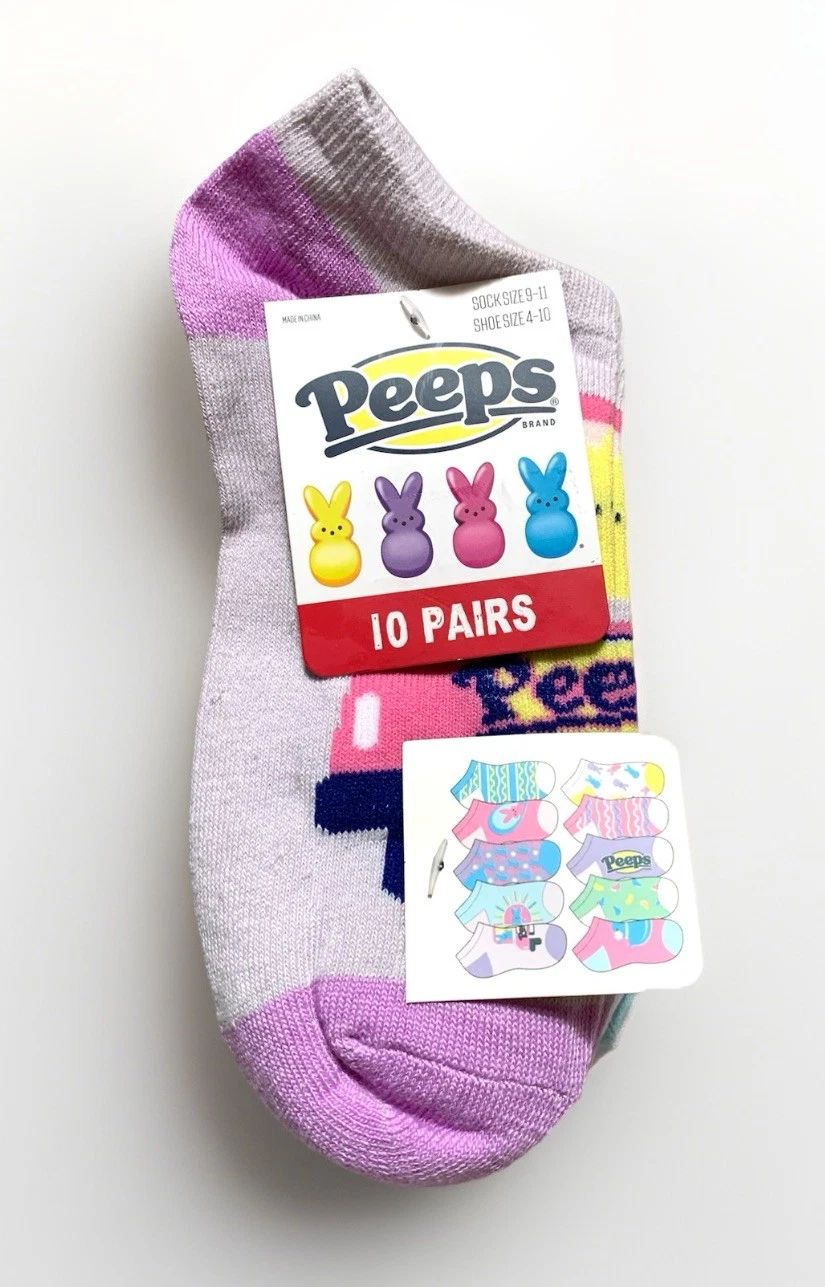 NEW Peeps Women's 10-Pair Assorted Designs No-Show Socks Pack Shoe Size 4-10