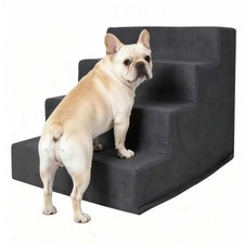 4-Step Dog Stairs, Blue Suede Non-Slip Pet Steps for High Beds