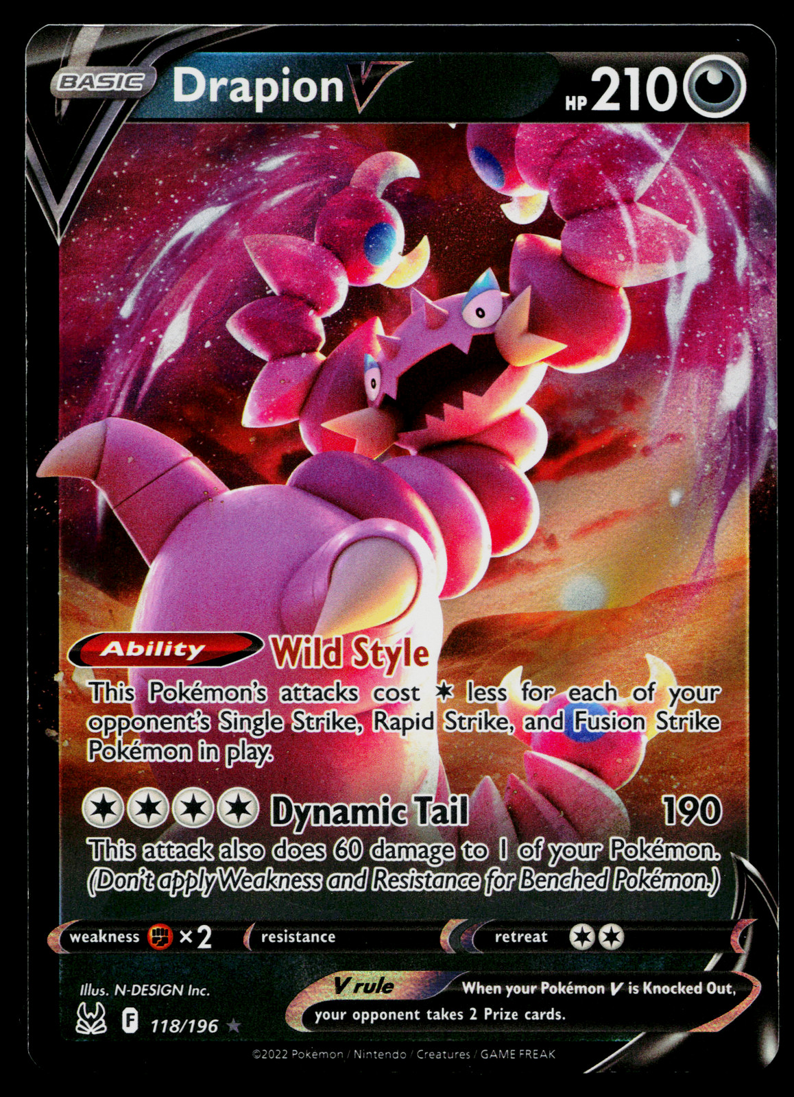 Drapion V 118/196 Holo Rare V Lost Origin Pokemon Near Mint