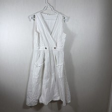 MNG Mango Dress Women L Wrap Button Front , White Cotton Sleeveless