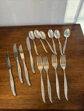 1881 Rogers Oneida Surf Maid Cabana Stainless Lot of 12 Forks Spoons Knives Vtg