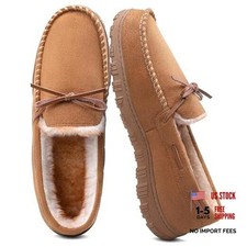 Men's Warm Soft Plush Memory Foam House Moccasin Slippers - 11 A Light Brown