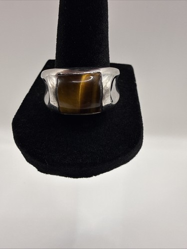 Vintage Mens Sterling Silver Tiger's Eye Ring Size 10