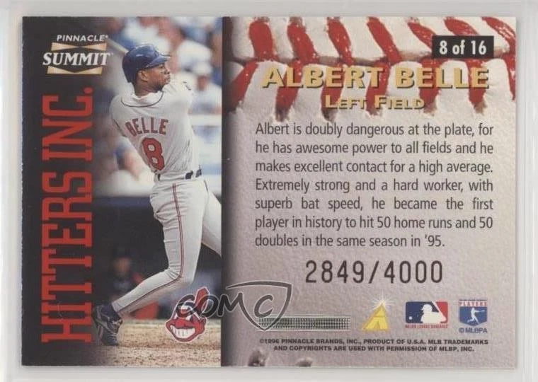 1996 Pinnacle Summit Hitters Inc /4000 Albert Belle #8 - Image 2 of 2