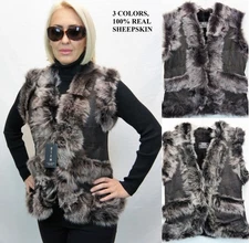 Short Women 100% GENUINE SHEEPSKIN SHEARLING LEATHER Toscana Fur Vest 3 Colors