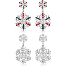 2 Pairs Christmas Dangle Earrings Rhinestone Pearl Snowflake Drop Earrings - 02