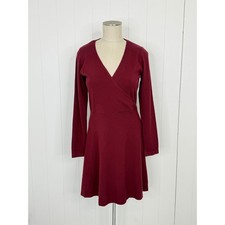 NWT The Storm Cellar Burgundy Wrap Front Sweater Dress Women Size M A-Line Knit