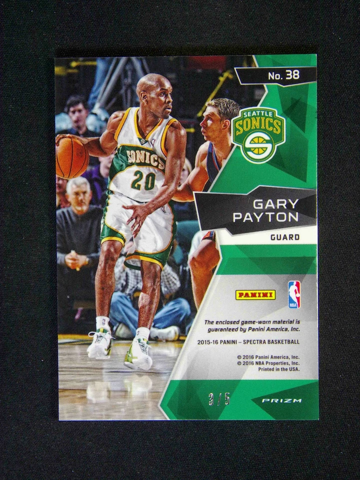 2015-16 Panini Spectra Gary Payton #38 Game Time Patch Green Mojo /5 - Image 2 of 2