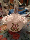 Fenton Silver Crest Milk Glass Basket Violets in The Snow Painted Ruffle