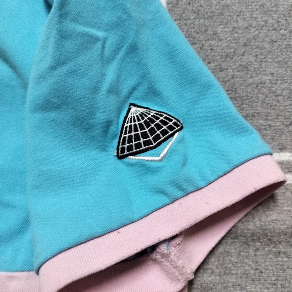 Black Pyramid Men’s XL Pink Cyan Polo Shirt Checkerboard Embroidered Streetwear - Image 4 of 4