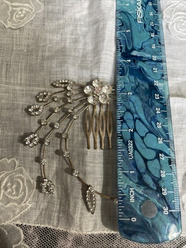 Pettine per capelli con strass trasparenti tono argento matrimonio ballo sposa CC-39 - Foto 5 di 8
