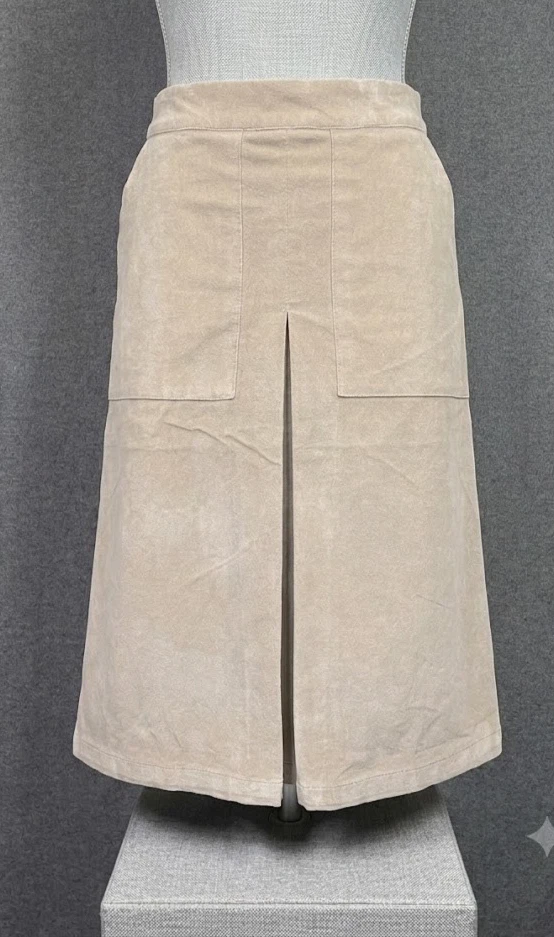 Cotton Traders Midi Skirt Beige Fine Needle Cord Corduroy Pockets Women’s UK12