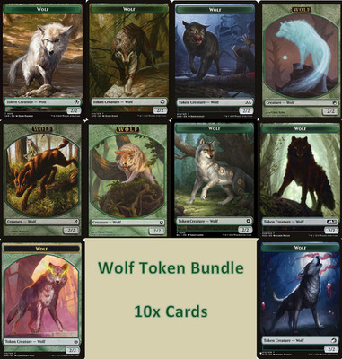 MTG Wolf Token Lot - Set 10x Cards Commander Green Deck - Magic Cards Bundle