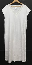 HANRO Lace Trim V-Neck Cotton Nightgown White Long Sleep Shirt Size L