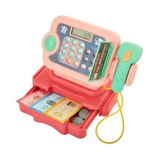Pink Cash Register Pretend Grocery Store Play Toy Kids Food Money 30 Pc