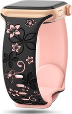 Floral Engraved Strap Compatible with Apple Watch Series SE 41mm 40mm