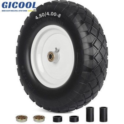 GICOOL 4.80/4.00-8'' Wheelbarrow Tire, 16'' Flat Free Solid Tire and Wheel