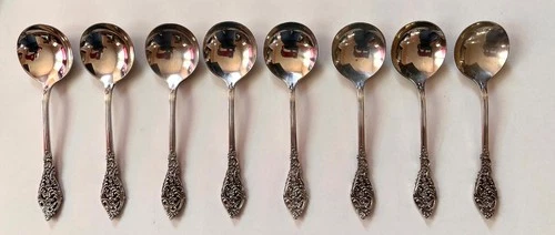 Reed & Barton Florentine Lace Sterling Silver Soup Spoons — 8 pcs