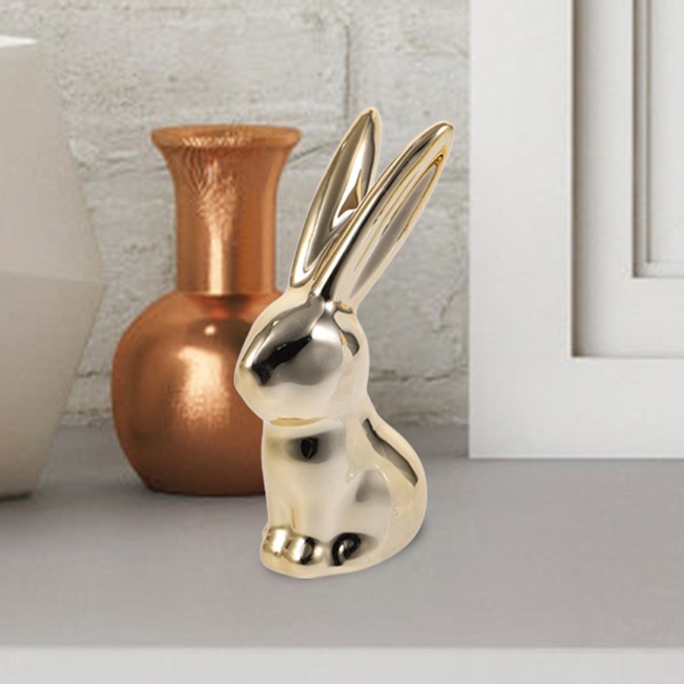 Red Ceramic Rabbit Ceramic Rabbit Statue Golden Decorative Figure for Desk and Shelf ...