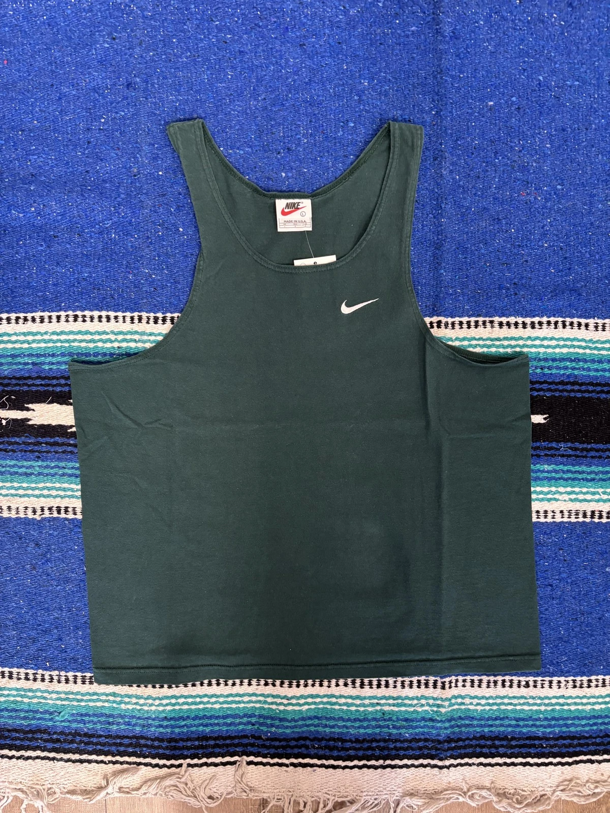 Vintage Nike Running Tank Top Shirt Mens Large Green Swoosh Logo Made USA 90s