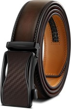 BULLIANT Mens Ratchet Belt,Leather 32-38Waist Adjustable, Deep Brown4799