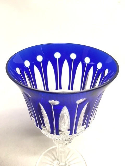 "Copa de vino Claret Saint Louis TOMMY 6"" azul corte a cristal transparente Francia" Foto 2 de 4