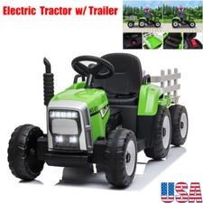 12V Electric Kids Ride On Tractor w/Trailer LED Lights Battery Powered Toy Gift